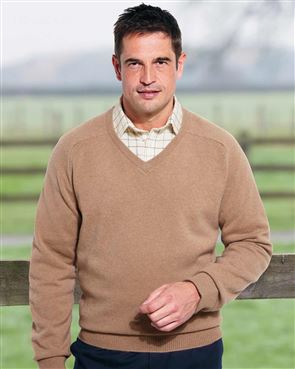 Lambswool Camel V Neck Sweater