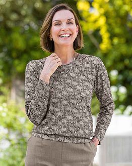 Zelda Patterned Viscose Long Sleeve Blouson Top