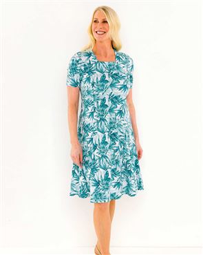 TIGI TIDE Collection Turquoise Leaf Print Dress
