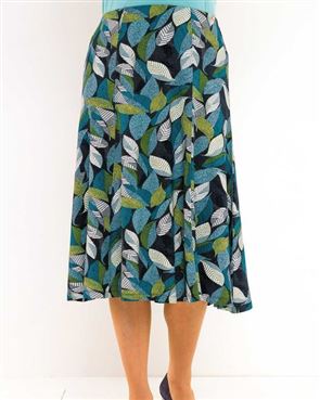 TIGI TIDE Collection French Navy and Turquoise Leaf Print Skirt