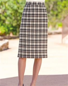 Kensington Wool Blend Lined Checked Straight Skirt