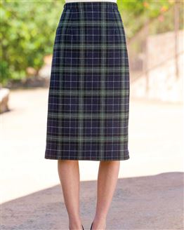 Islington Wool Blend Lined Checked Straight Skirt